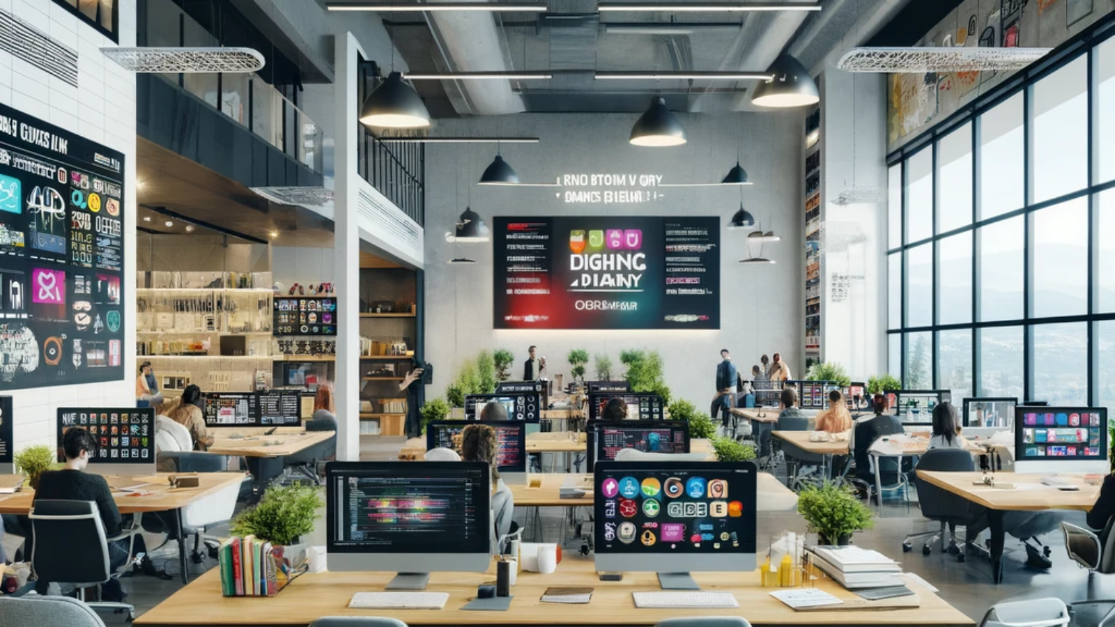 DALL·E 2024-04-07 18.34.17 - A modern, digital agency's office in Ankara, Turkey, showcasing an open space with sleek furniture and state-of-the-art technology. The environment is